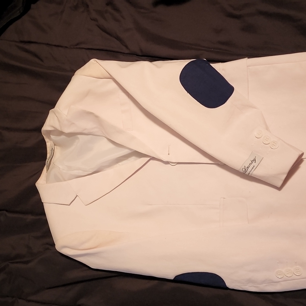 Boys white blazer with blue patch elbow